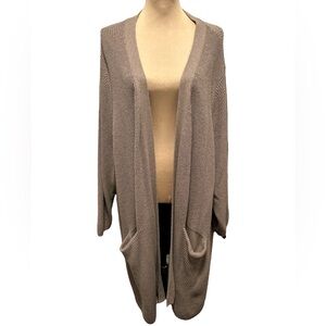 Old Navy Open Front Ribbed Knit Long Line Cardigan Size 4X Beige Front Pockets